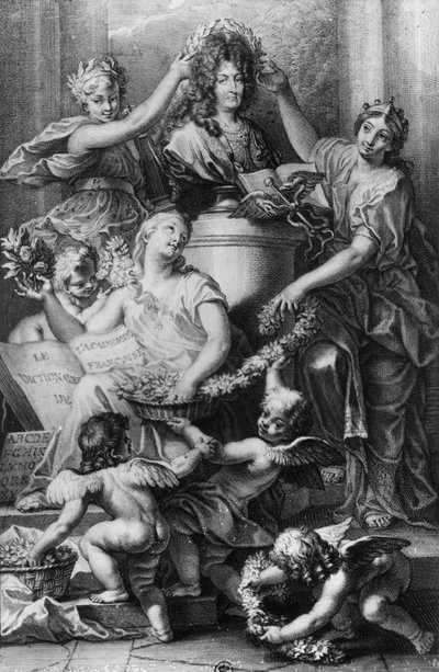 गेरार्ड एडेलिनक (1640-1707) 1694 द्वारा उत्कीर्ण &39;फ्रेंच एकेडमी डिक्शनरी&39; के लिए सामने की ओर द्वारा जीन बैप्टिस्ट कॉर्निल